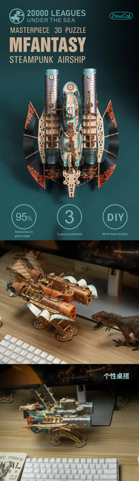 MMZ MODEL DIY 3D Wooden Puzzle Steampunk Airship Popular Assembly Model Kits Toys For Children Kids Girls Birthday Gift