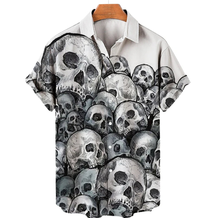 Funny Skull 3D Printed Shirt Man/Women Casual Fashion Short Sleeves Shirts Men Button Lapel Streetwear Oversized Unisex Clothing