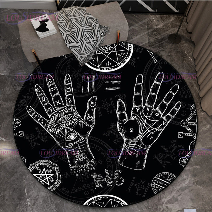 Gothic Triple Moon Goddess Pentagram Round Rug Mystic Sun Moon Black Cat Witch Round Rug Living Room Mats Yoga Round Rug