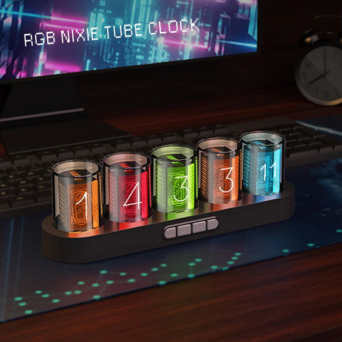 Digital Nixie Tube Clock with RGB LED Glows for Gaming Desktop Decoration. Luxury Box Packing for Gift Idea.