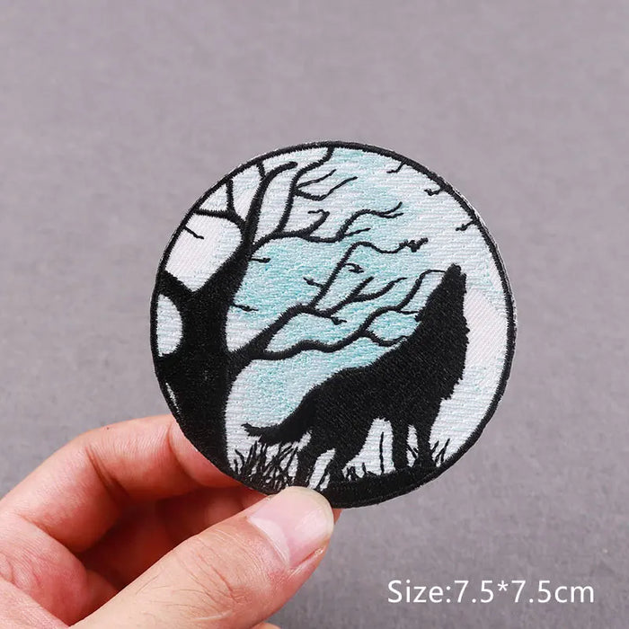 Hippie Cat Embroidered Patches For Clothing Thermoadhesive Patches Outdoor Wave Wolf Patch Iron on Patch on Clothes Applique DIY