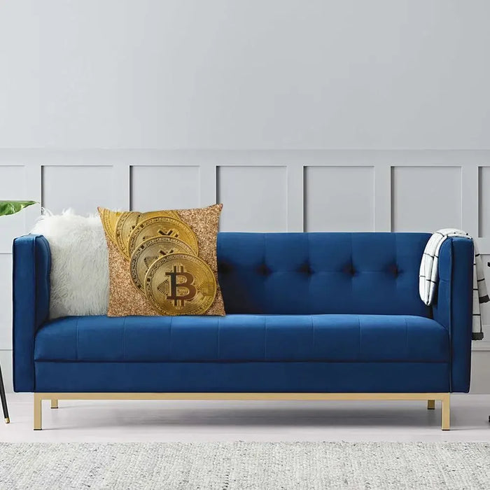 Digital Currency Bitcoin Cushion Cover Home Decorative Print Blockchain BTC Cryptography Throw Pillow Case for Living Room