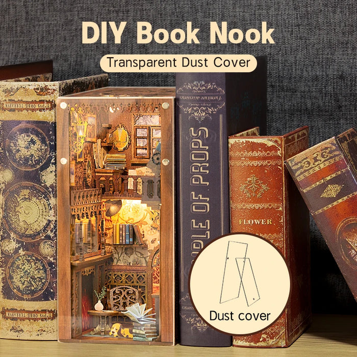 CUTEBEE DIY Book Nook Kit Miniature House Transparent Dust Cover For Eternal Bookstore Model Magnet Adsorption for Birthday Gift