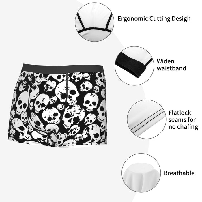 Custom Sexy Gothic Skeleton Death Skull Boxers Shorts Panties Men's Underpants Breathbale Briefs Underwear