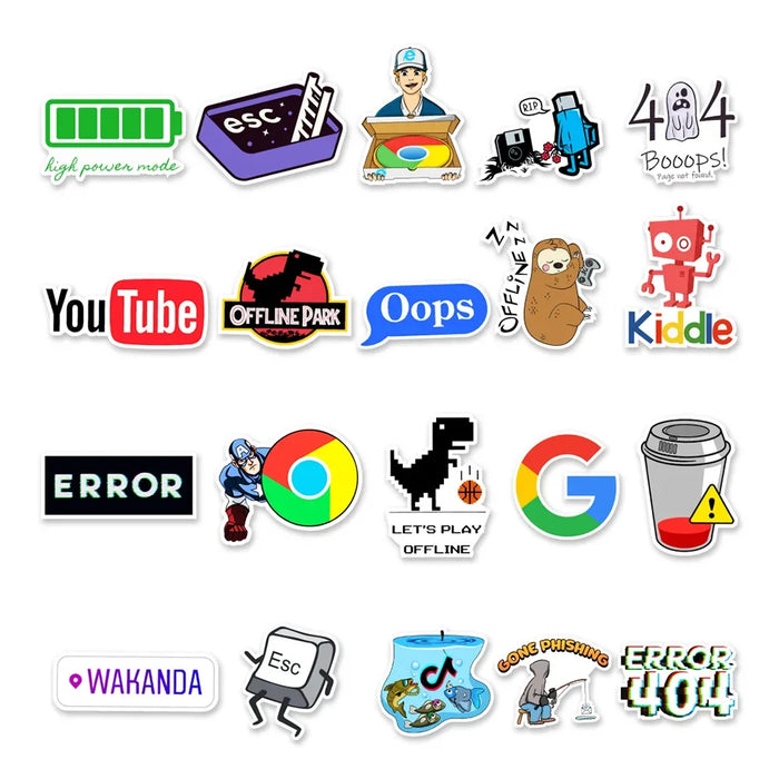 10/30/50Pcs Cartoon Programming 404 Network Error Graffiti Stickers Laptop Motorcycle Car Skateboard Waterproof Sticker Decal