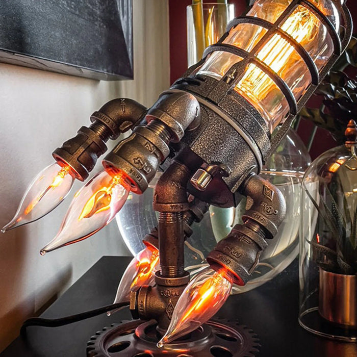 Steampunk Rocket Lamp Punk Style Lights Metal Desktop Decor Ornaments for Bar Restaurant Cafe