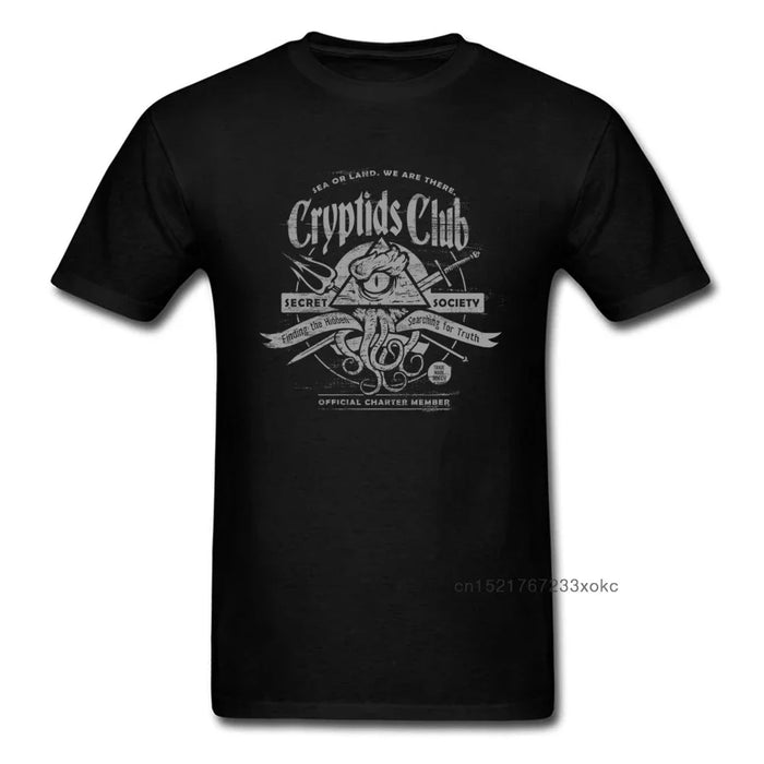 Cryptids Club T-shirt Men Cthulhu T Shirt All Seeing Eye Tshirt Horus Tops Octopus Tee Shirts Cotton Clothes Retro Black