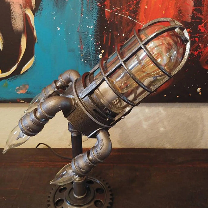 Steampunk Rocket Lamp Punk Style Lights Metal Desktop Decor Ornaments for Bar Restaurant Cafe