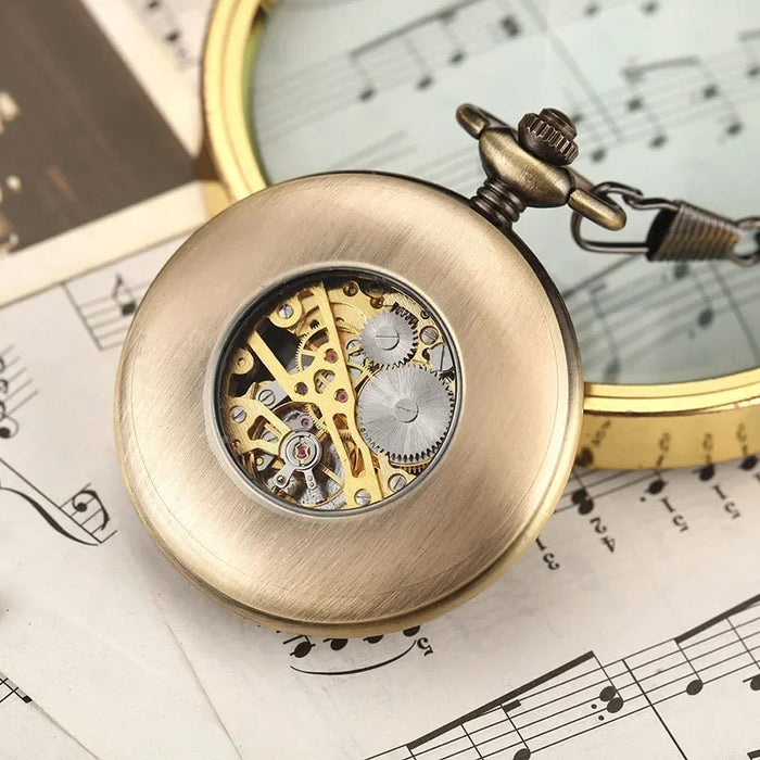 Solid Wood Mechanical Pocket Watch FOB Chain Locket Dial Hollow Steampunk Skeleton Men Women Mens Male Clock Watches Box Package