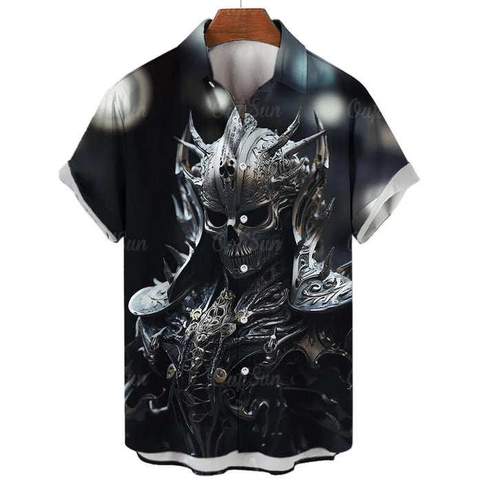 New men's shirt skull horror 3D printed men's short-sleeved cardigan top fashionable casual men's short-sleeved shirt