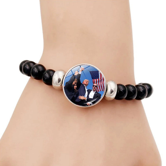 Trump 2024 Bracelet Leather Bracelet Adjustable Braided Bracelet Souvenir USA Flag Bead Bracelet for Men Women Charm