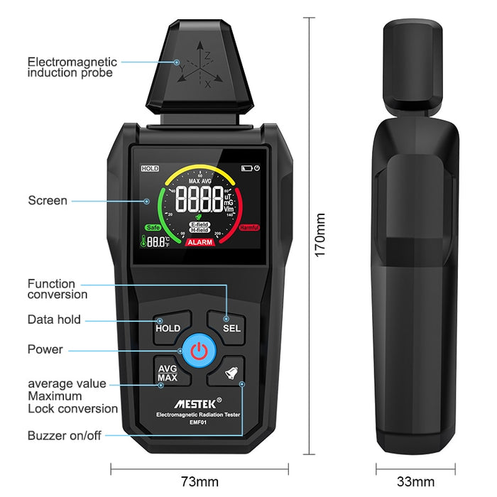 EMF Meter Digital Color Screen Field EMF Detector