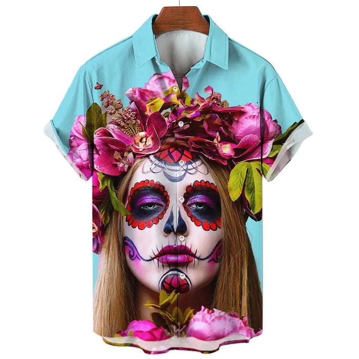 2023 Summer New Men's Shirt 3D Printed Horror Pattern Hawaiian Fashion Designer Men's Horror Shirts Movie Print 3XL Tops