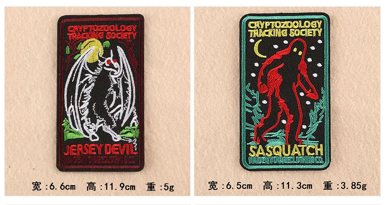 Cryptozoology Embroidery Iron on Patches Monster Cloth Appliques Mothman Badge Extraterrestrials tracking Emblem for Men Jackets