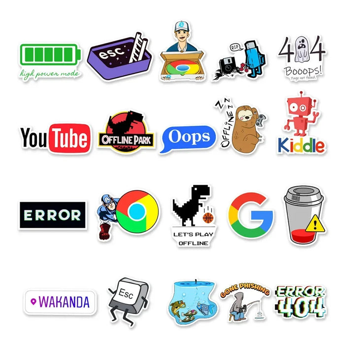 10/30/50Pcs Cartoon Programming 404 Network Error Graffiti Stickers Laptop Motorcycle Car Skateboard Waterproof Sticker Decal