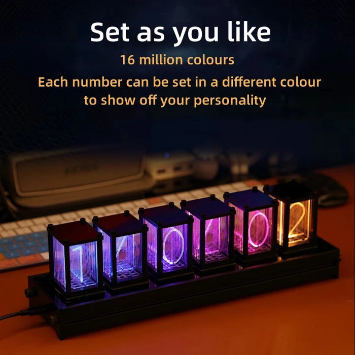 RGB Nixie Glow Tube Clock DIY Wood Table Clock LED Electronic Nightlights Desktop lamp Digital Watch Game Room Decoration Gift