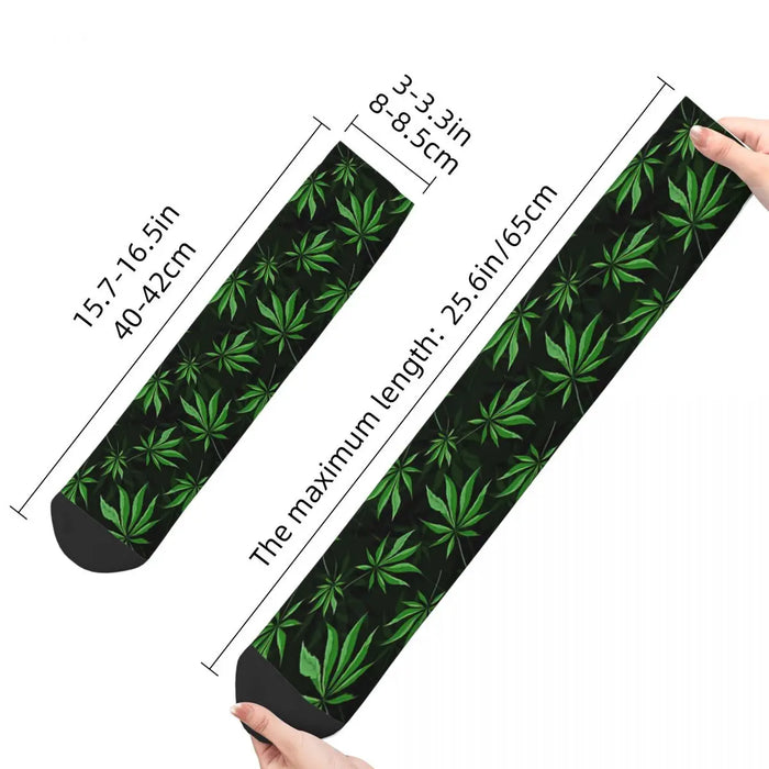 Funny Crazy Sock for Men Green Leaf Hip Hop Harajuku Seamless Pattern Printed Boys Crew Sock Casual Gift