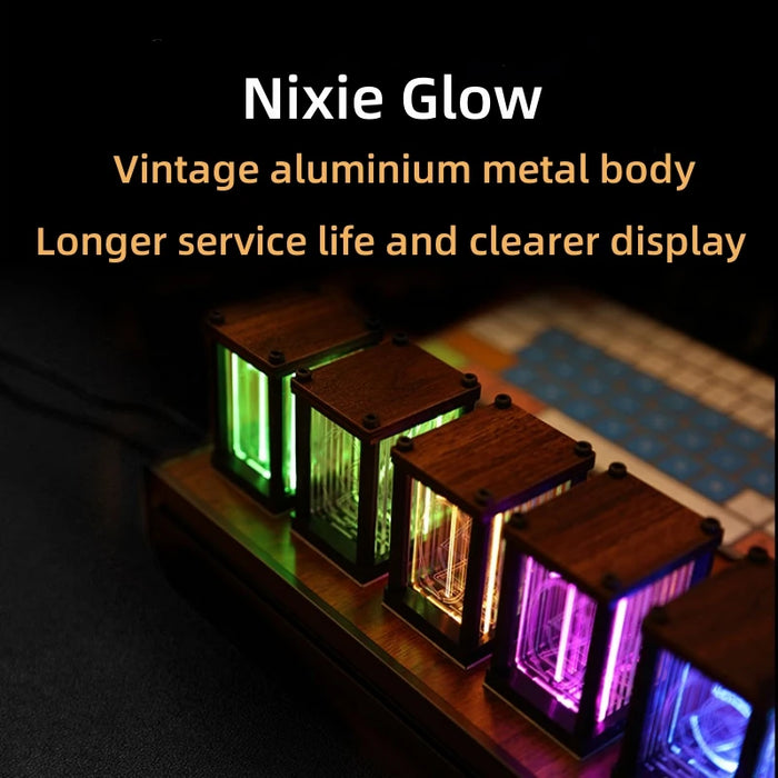 RGB Nixie Glow Tube Clock DIY Wood Table Clock LED Electronic Nightlights Desktop lamp Digital Watch Game Room Decoration Gift