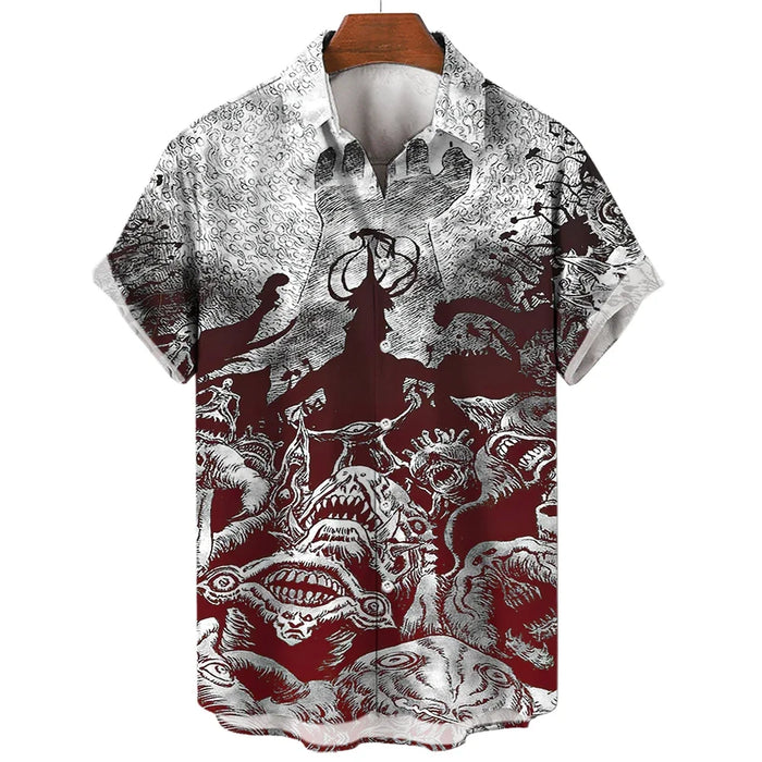 Summer Men's 3D Printed Horror Pattern Shirt Hawaiian Fashion Designer Tops Streetwear Clothes Gothic Short Sleeve Button