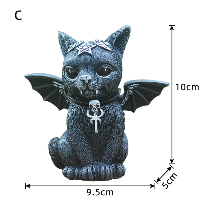 Halloween Decorative Figurine Garden Witch Cat Sculpture Gothic Kitten Statue Black Magic Cat Owl Ornament Wizard Cute Miniature