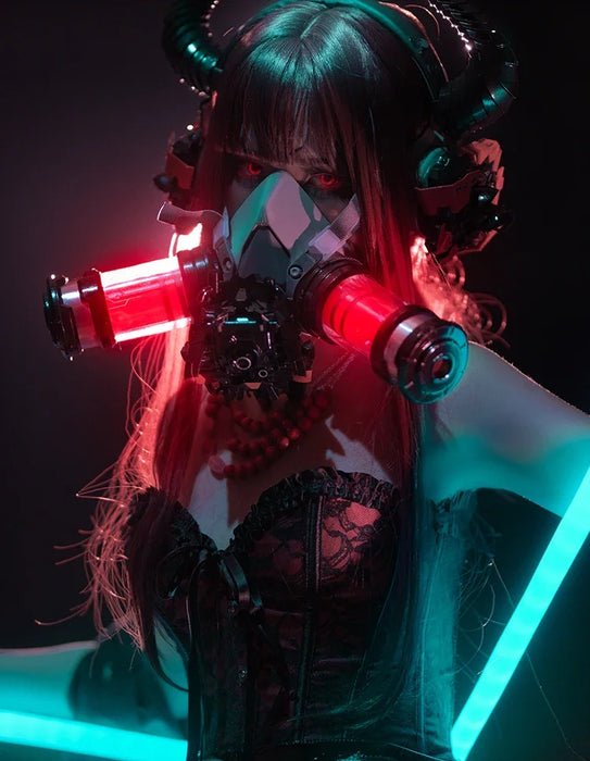 Hot Cyberpunk Luminous Gloves Ears&Headset Technological functional Headphone Headset Cosplay Prop Punk Headset Mask Gifts