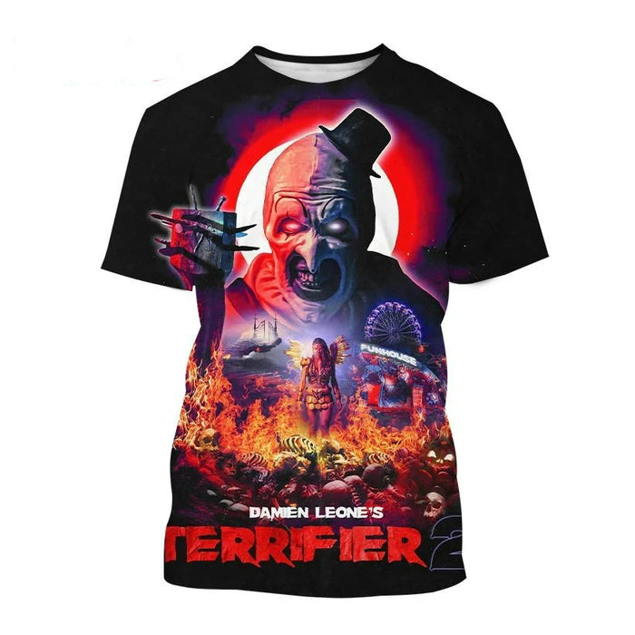 Hot New Terrifier Printed 3D T-shirt Fashion Horror Movie Round Neck Y2k Top Summer New Men Women Scary Pattern Short Sleeve Tee