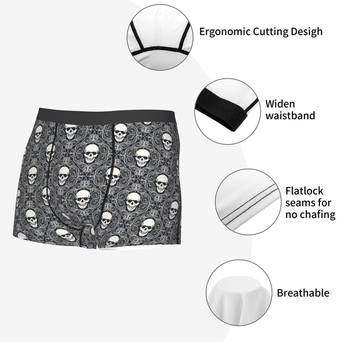 Custom Sexy Gothic Skeleton Death Skull Boxers Shorts Panties Men's Underpants Breathbale Briefs Underwear