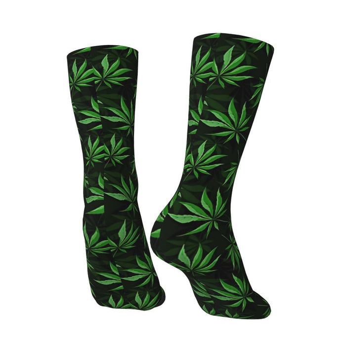 Funny Crazy Sock for Men Green Leaf Hip Hop Harajuku Seamless Pattern Printed Boys Crew Sock Casual Gift