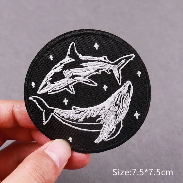 Hippie Cat Embroidered Patches For Clothing Thermoadhesive Patches Outdoor Wave Wolf Patch Iron on Patch on Clothes Applique DIY