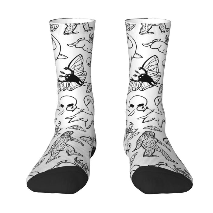 Happy Men's Socks Cryptid Pattern Retro Harajuku Alien Hip Hop Seamless Crew Crazy Sock Gift Pattern Printed