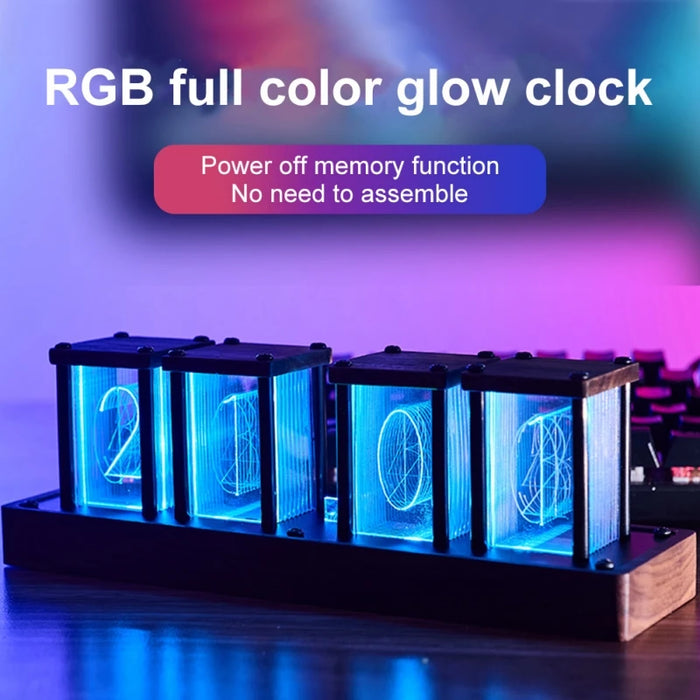 RGB Nixie Glow Tube Clock DIY Wood Table Clock LED Electronic Nightlights Desktop lamp Digital Watch Game Room Decoration Gift