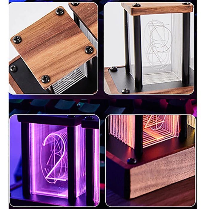 RGB Nixie Glow Tube Clock DIY Wood Table Clock LED Electronic Nightlights Desktop lamp Digital Watch Game Room Decoration Gift