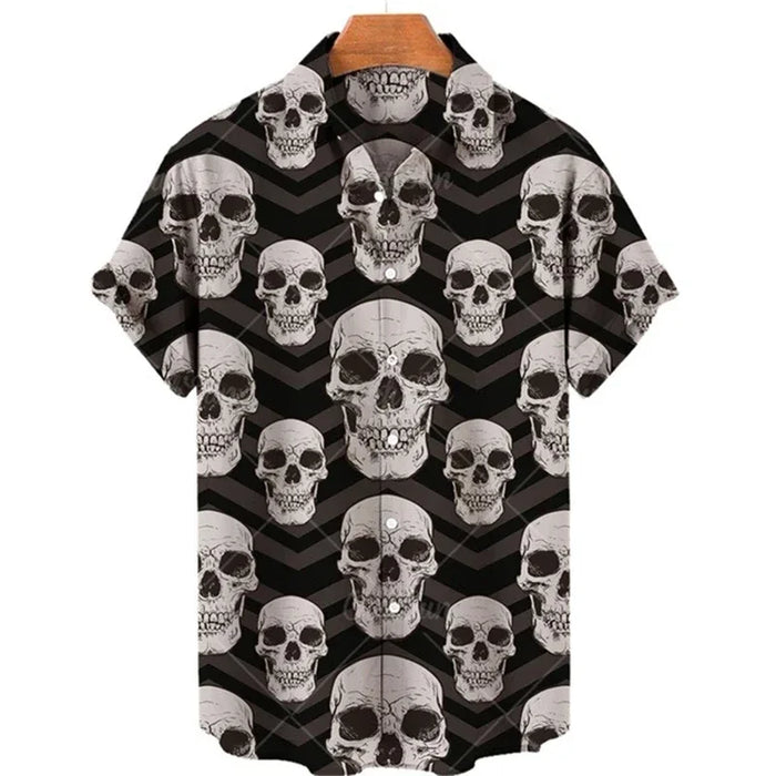 Men's shirt button up shirt summer shirt skull short sleeved V-neck fashion designer casual, comfortable and breathable