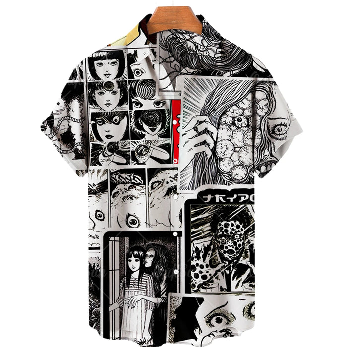 2023 Halloween shirt 3D anime horror printed short sleeved Men's and women's personalized retro clothing Unisex