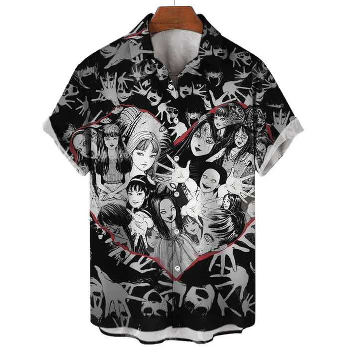 Summer Men's 3D Printed Horror Pattern Shirt Hawaiian Fashion Designer Tops Streetwear Clothes Gothic Short Sleeve Button