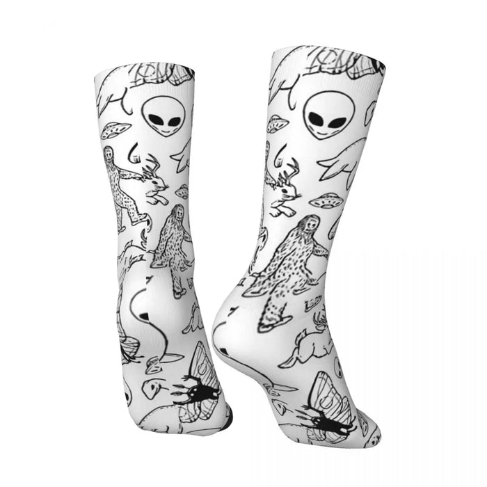 Happy Men's Socks Cryptid Pattern Retro Harajuku Alien Hip Hop Seamless Crew Crazy Sock Gift Pattern Printed