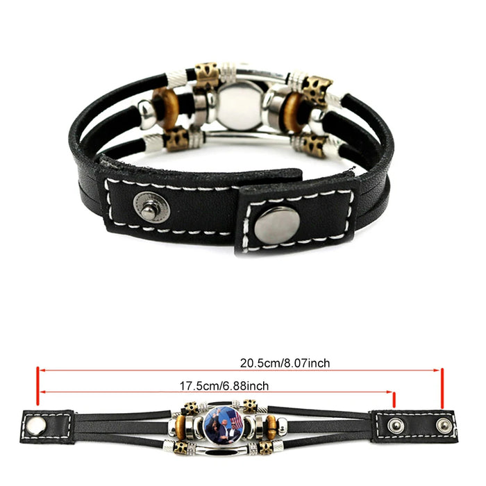 Trump 2024 Bracelet Leather Bracelet Adjustable Braided Bracelet Souvenir USA Flag Bead Bracelet for Men Women Charm