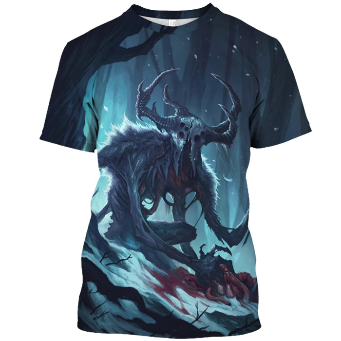 Demon Wendigo 3D Print Men's T Shirt Tops Harajuku Style Streetwear Daily Basic Short Sleeve Tees Summer Oversized Men Clothing