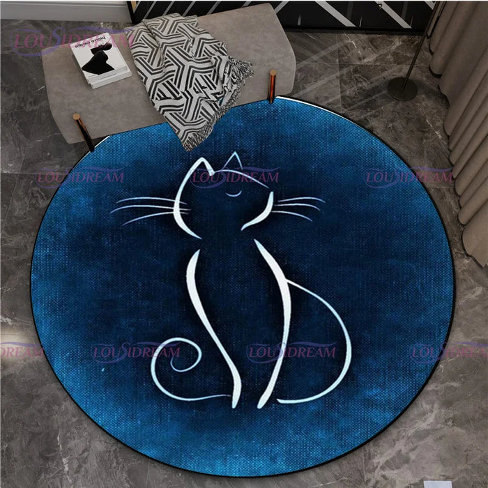 Gothic Triple Moon Goddess Pentagram Round Rug Mystic Sun Moon Black Cat Witch Round Rug Living Room Mats Yoga Round Rug