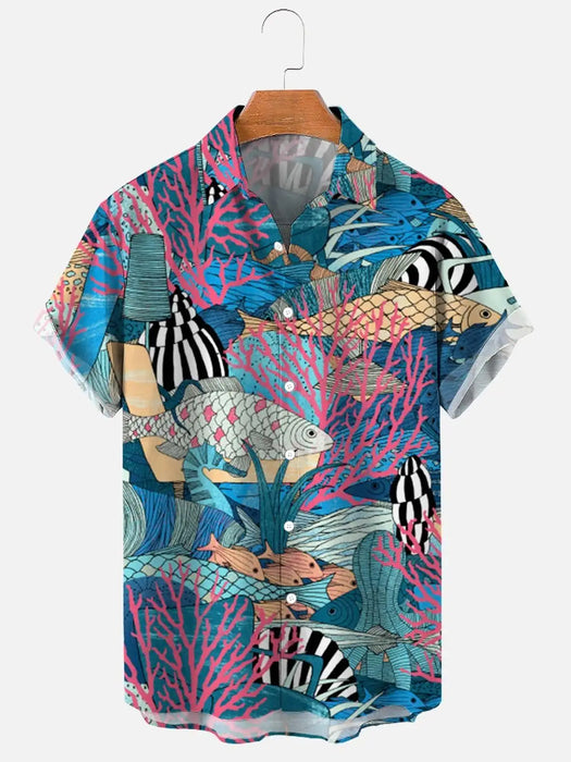 2023 Summer Funny Hawaiian Shirts Men Clothes Street Retro Man Casual Short Sleeve Top Sea Marine Animals 3d Lapel Men's Shirt