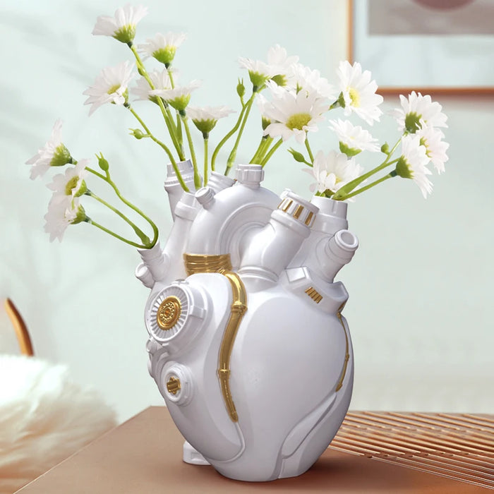 Home Decor Mechanical Heart Cardiac  Vase Home Desktop Decoration Crafts Resin Home Flower Arrangement Decoration Ornaments