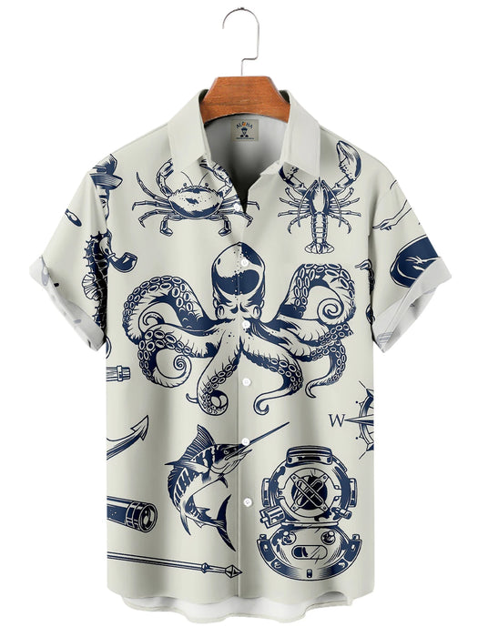 2023 Summer Funny Hawaiian Shirts Men Clothes Street Retro Man Casual Short Sleeve Top Sea Marine Animals 3d Lapel Men's Shirt