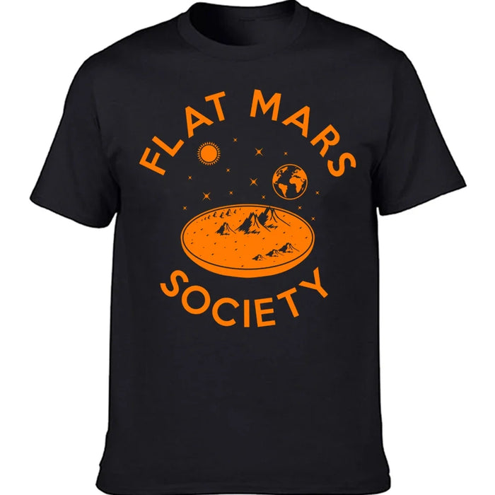 Funny Flat Mars Society Flat Earth T-Shirts Men Pure Cotton T Shirt Members Around The Globe Short Sleeve Tee Shirt Original