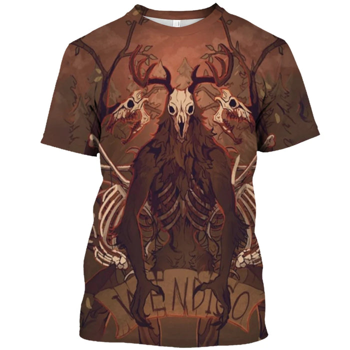 Demon Wendigo 3D Print Men's T Shirt Tops Harajuku Style Streetwear Daily Basic Short Sleeve Tees Summer Oversized Men Clothing