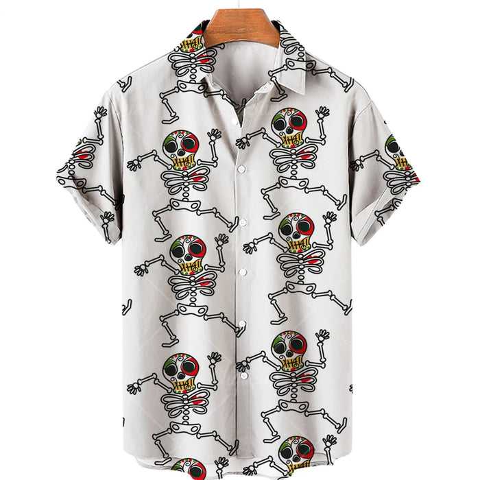 Funny Skull 3D Printed Shirt Man/Women Casual Fashion Short Sleeves Shirts Men Button Lapel Streetwear Oversized Unisex Clothing