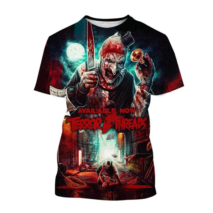 Hot New Terrifier Printed 3D T-shirt Fashion Horror Movie Round Neck Y2k Top Summer New Men Women Scary Pattern Short Sleeve Tee