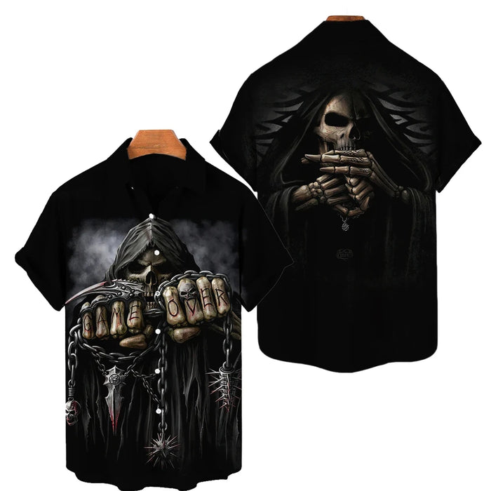 Funny Skull 3D Printed Shirt Man/Women Casual Fashion Short Sleeves Shirts Men Button Lapel Streetwear Oversized Unisex Clothing