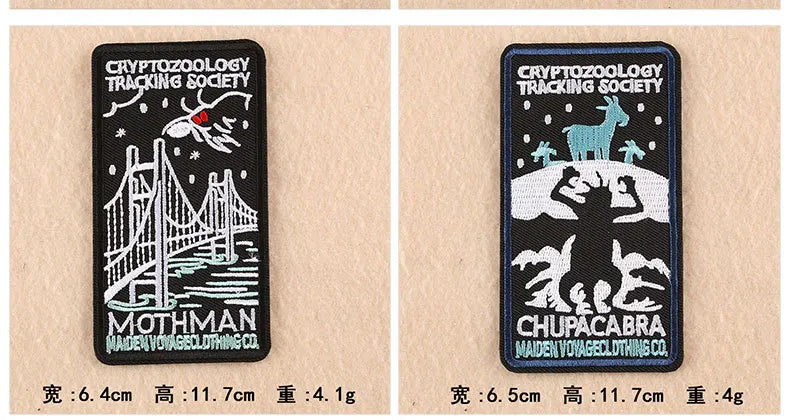 Cryptozoology Embroidery Iron on Patches Monster Cloth Appliques Mothman Badge Extraterrestrials tracking Emblem for Men Jackets