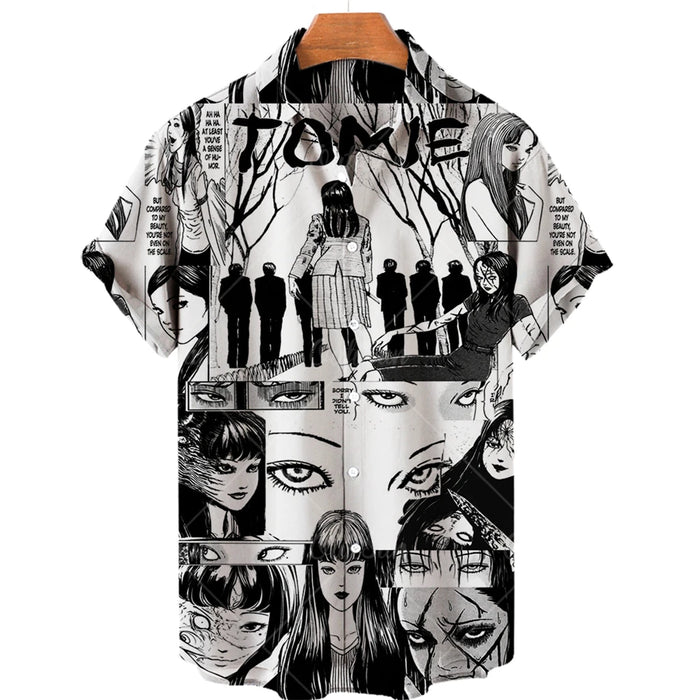 2023 Halloween shirt 3D anime horror printed short sleeved Men's and women's personalized retro clothing Unisex