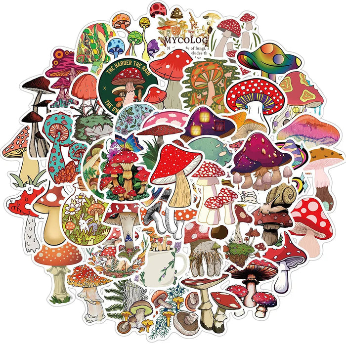 10/30/50PCS Cartoon Mushroom Plant Graffiti Stickers Cute Travel Skateboard Suitcase Guitar Luggage Laptop Funny Sticker Decals